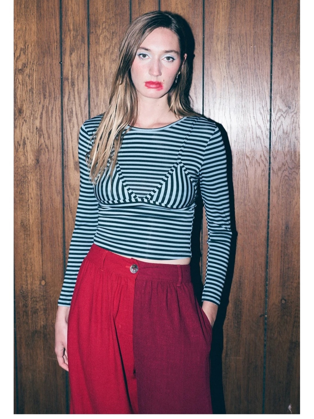 Fashion Brand Company Bikini Bod Long-Sleeve Top Striped Blue & Black Size Small